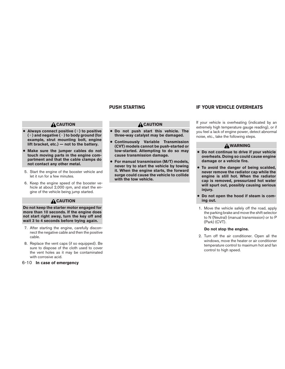 Push starting -10 if your vehicle overheats -10 | NISSAN 2011 Altima User Manual | Page 347 / 446