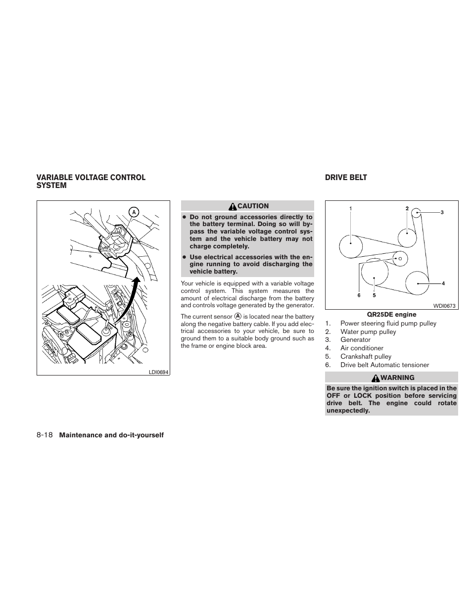 Variable voltage control system -18, Drive belt -18 | NISSAN 2011 Altima User Manual | Page 377 / 446