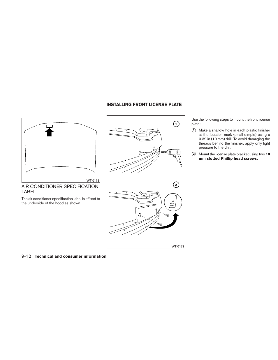 Air conditioner specification label -12, Installing front license plate -12 | NISSAN 2011 Altima User Manual | Page 421 / 446