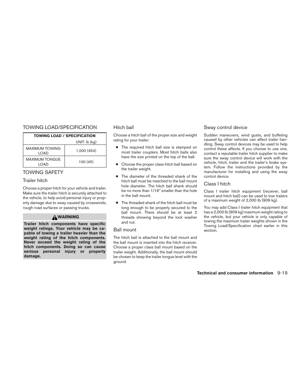 Towing load/specification -19 towing safety -19 | NISSAN 2011 Altima User Manual | Page 428 / 446