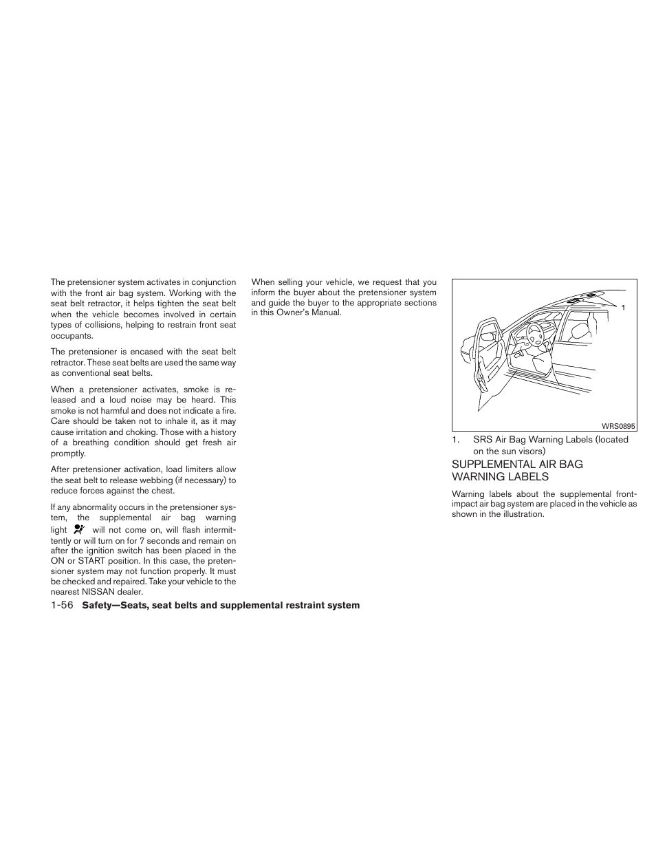 Supplemental air bag warning labels -56 | NISSAN 2011 Altima User Manual | Page 75 / 446