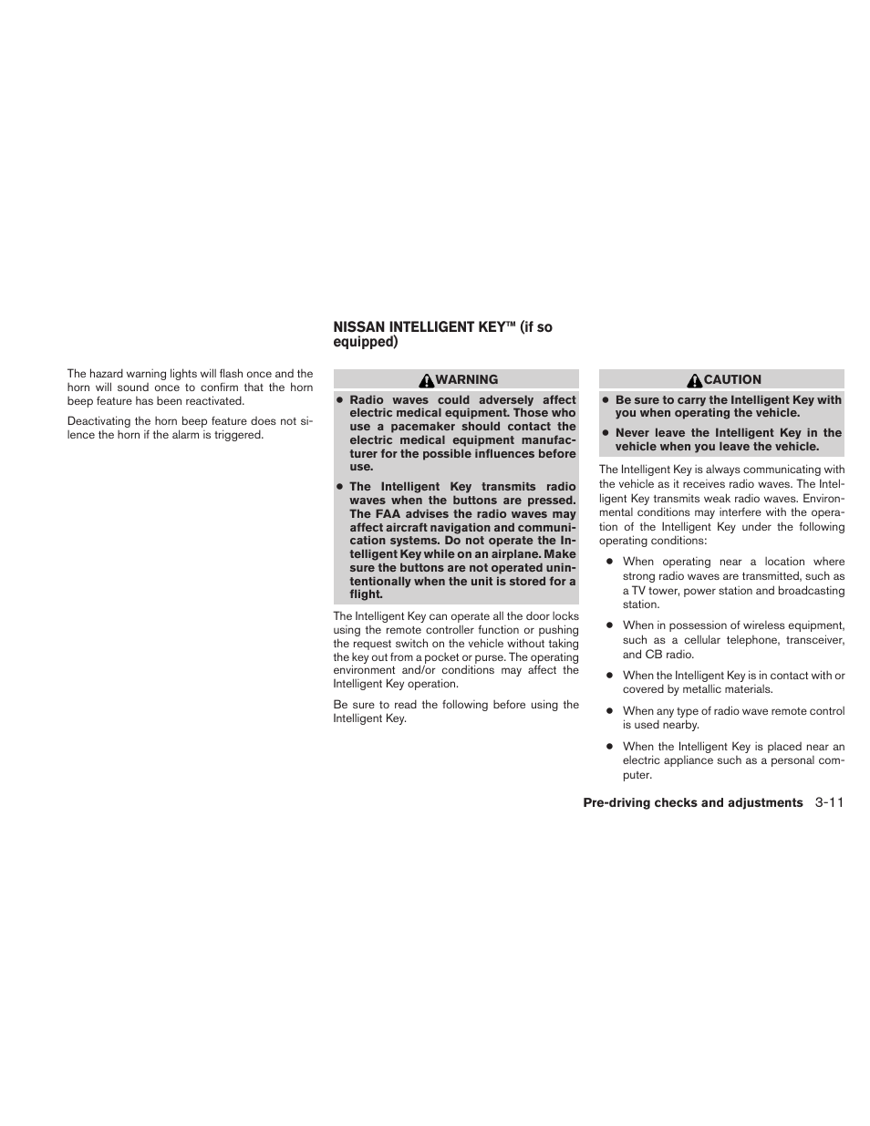 Nissan intelligent key™ (if so equipped) -11 | NISSAN 2010 Sentra User Manual | Page 128 / 331