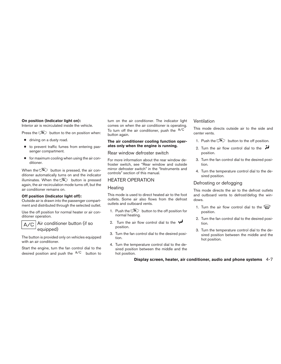 Heater operation -7 | NISSAN 2010 Sentra User Manual | Page 154 / 331