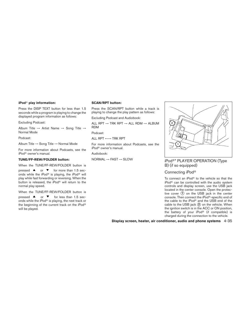 Ipod, Player operation (type b), If so equipped) -35 | NISSAN 2010 Sentra User Manual | Page 182 / 331