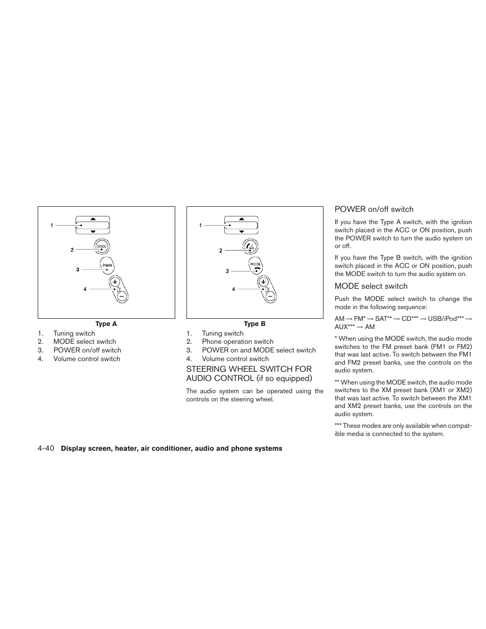 Steering wheel switch for audio control, If so equipped) -40 | NISSAN 2010 Sentra User Manual | Page 187 / 331