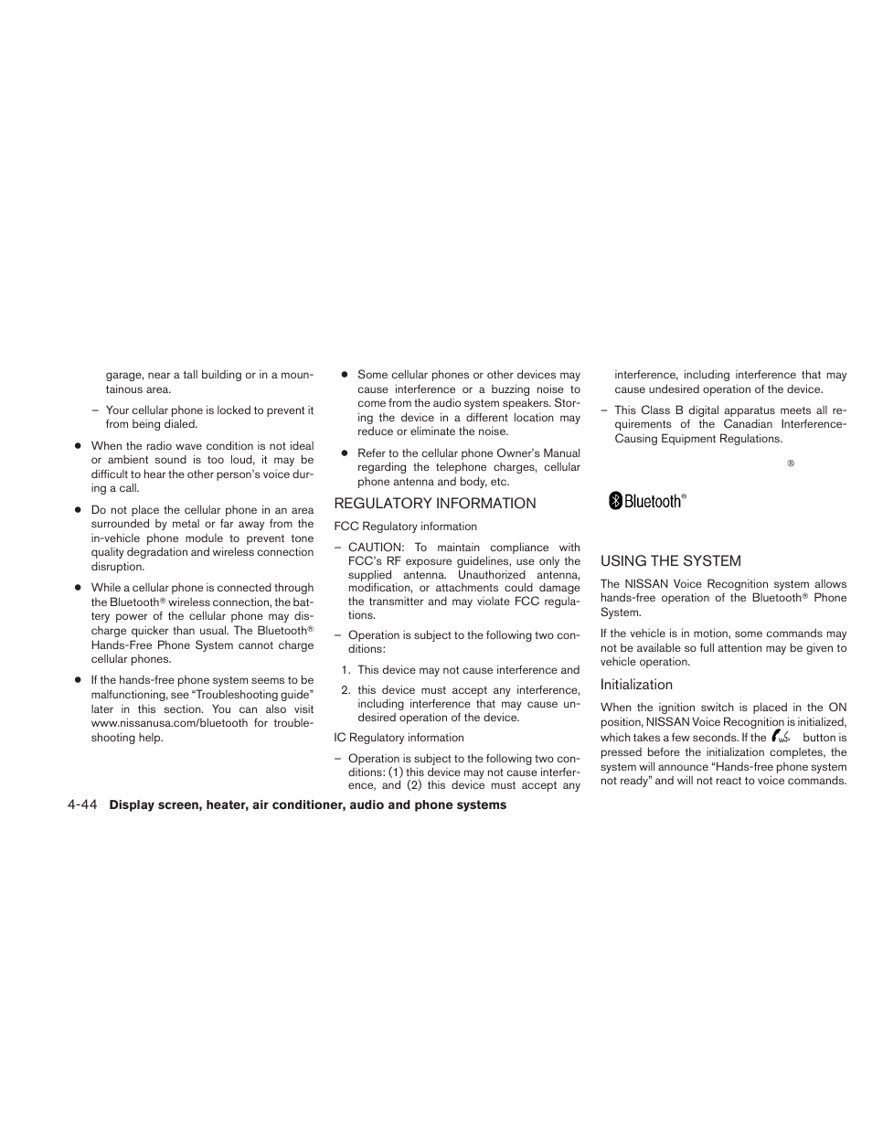 Regulatory information -44 using the system -44 | NISSAN 2010 Sentra User Manual | Page 191 / 331
