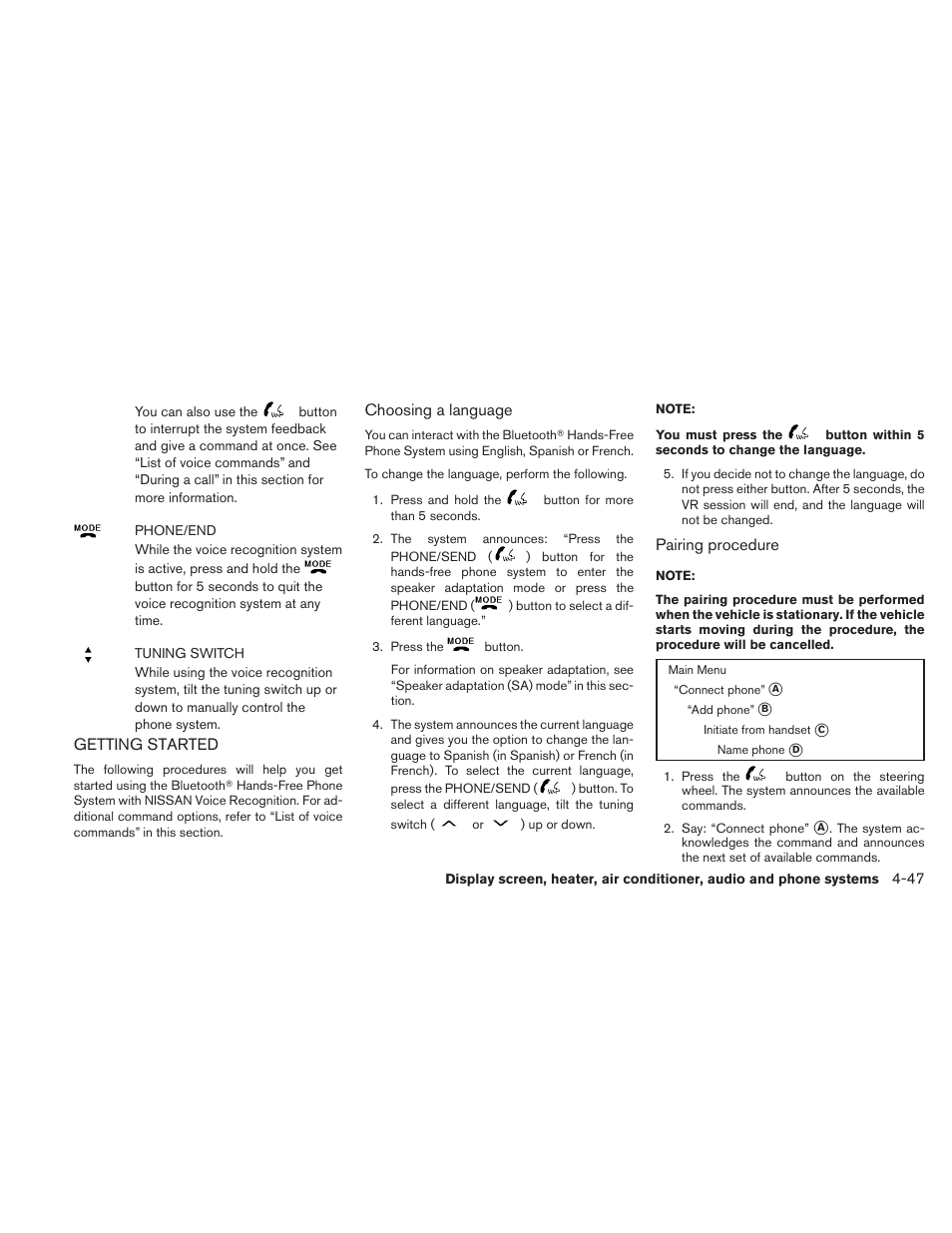 Getting started -47 | NISSAN 2010 Sentra User Manual | Page 194 / 331