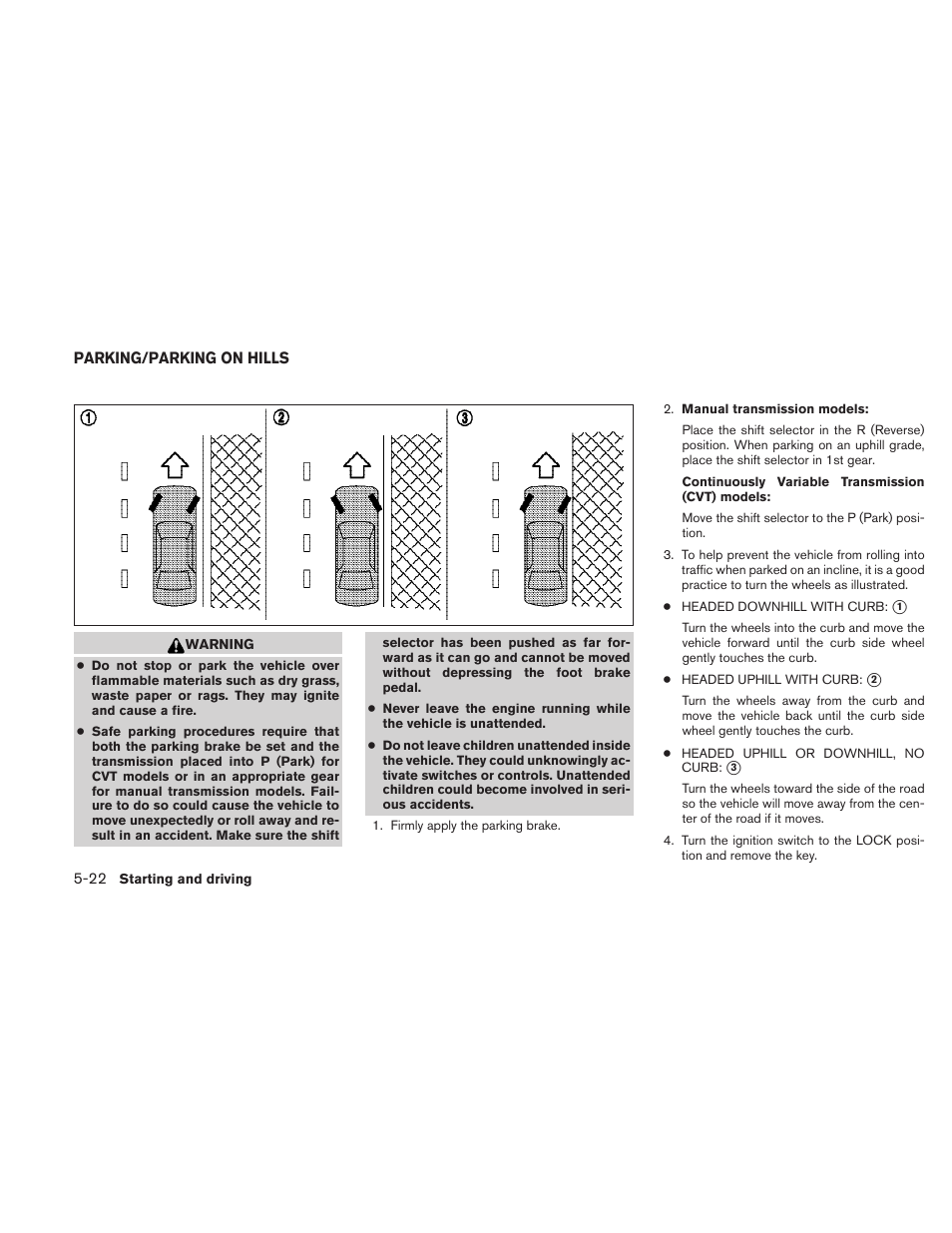 Parking/parking on hills -22 | NISSAN 2010 Sentra User Manual | Page 225 / 331
