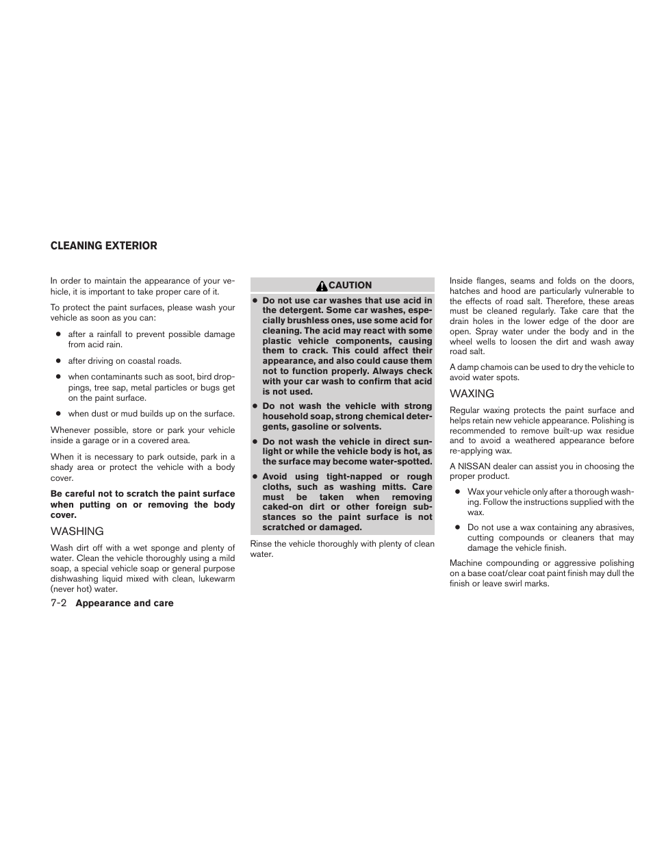Cleaning exterior -2, Washing -2 waxing -2 | NISSAN 2010 Sentra User Manual | Page 247 / 331