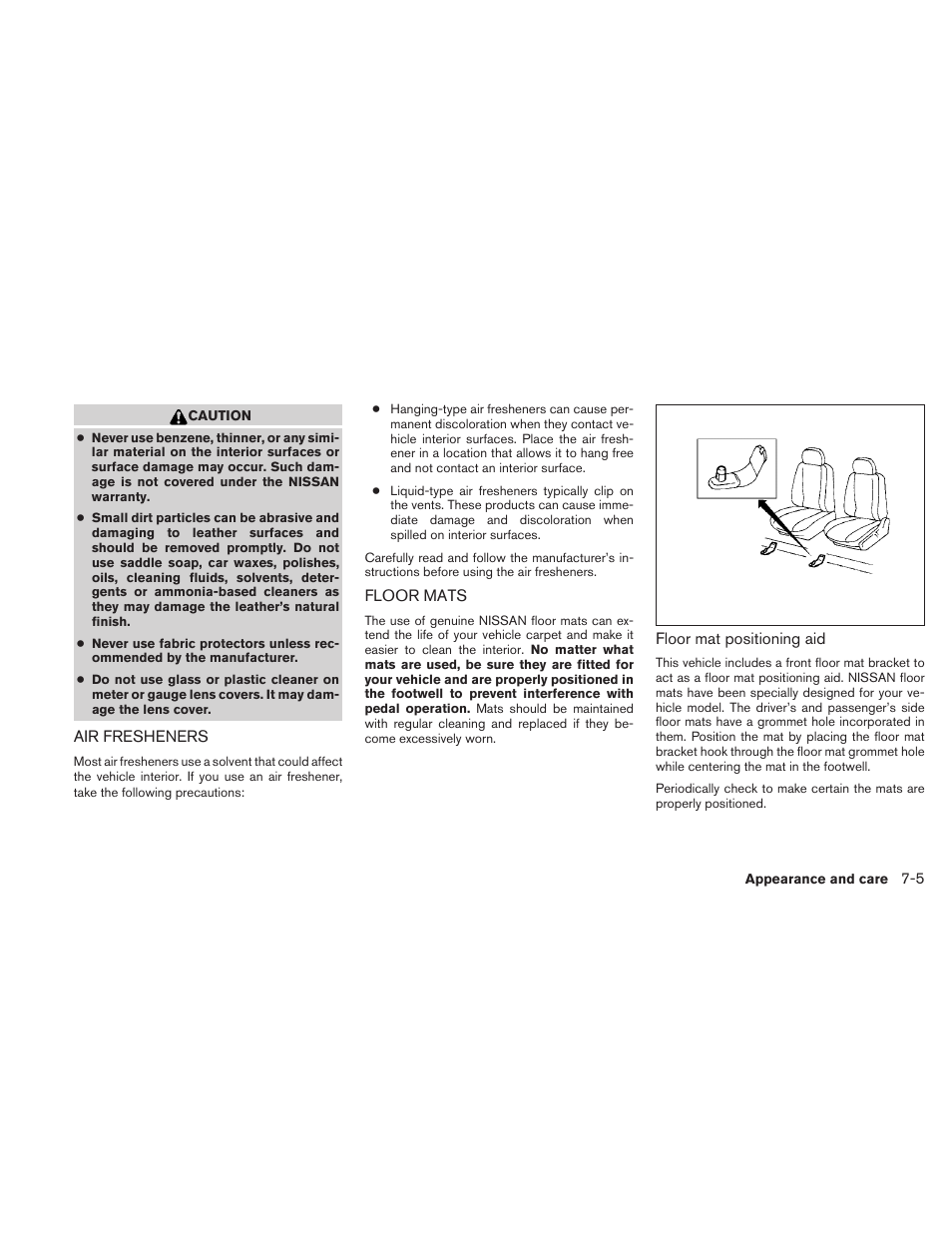 Air fresheners -5 floor mats -5 | NISSAN 2010 Sentra User Manual | Page 250 / 331
