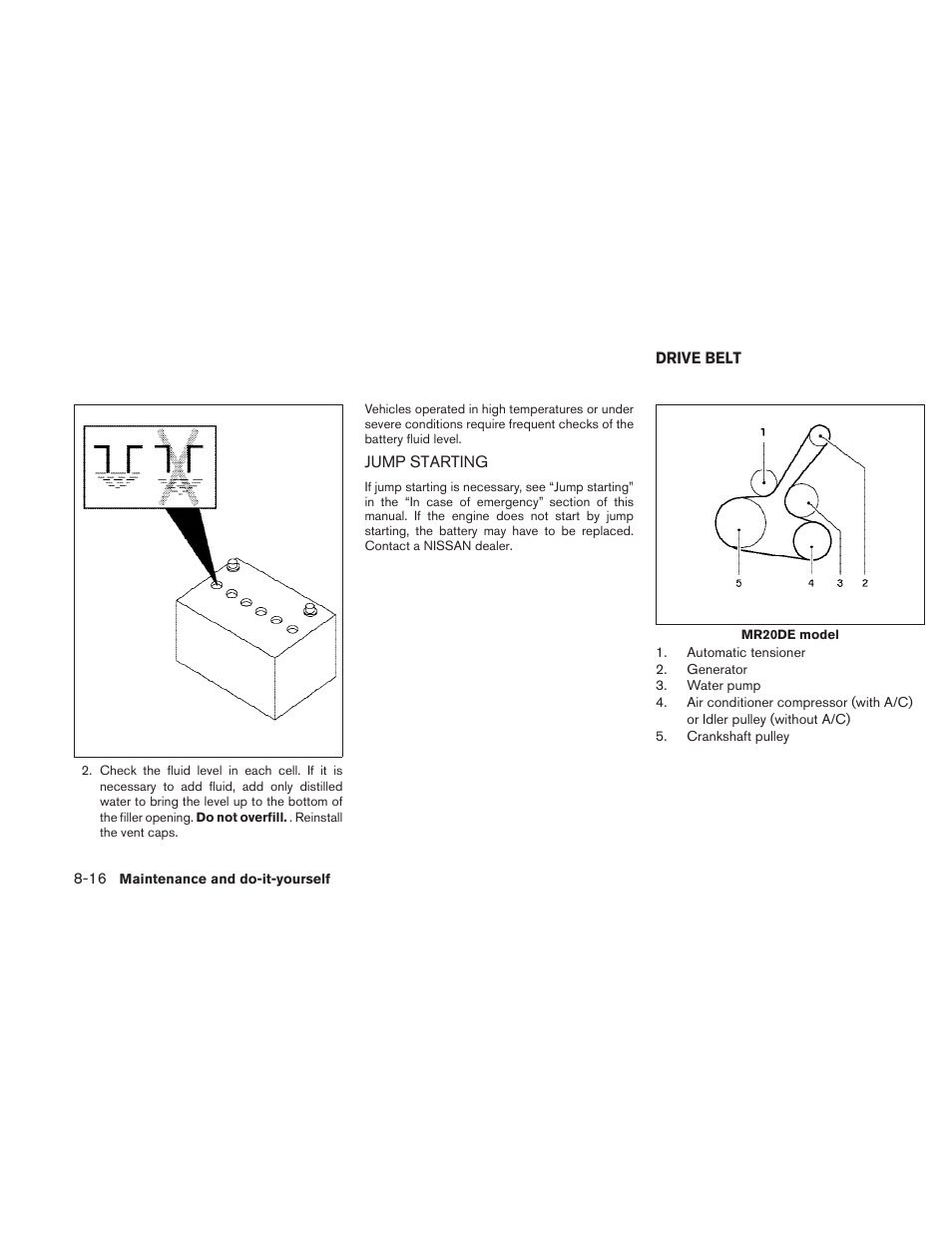 Jump starting -16, Drive belt -16 | NISSAN 2010 Sentra User Manual | Page 269 / 331