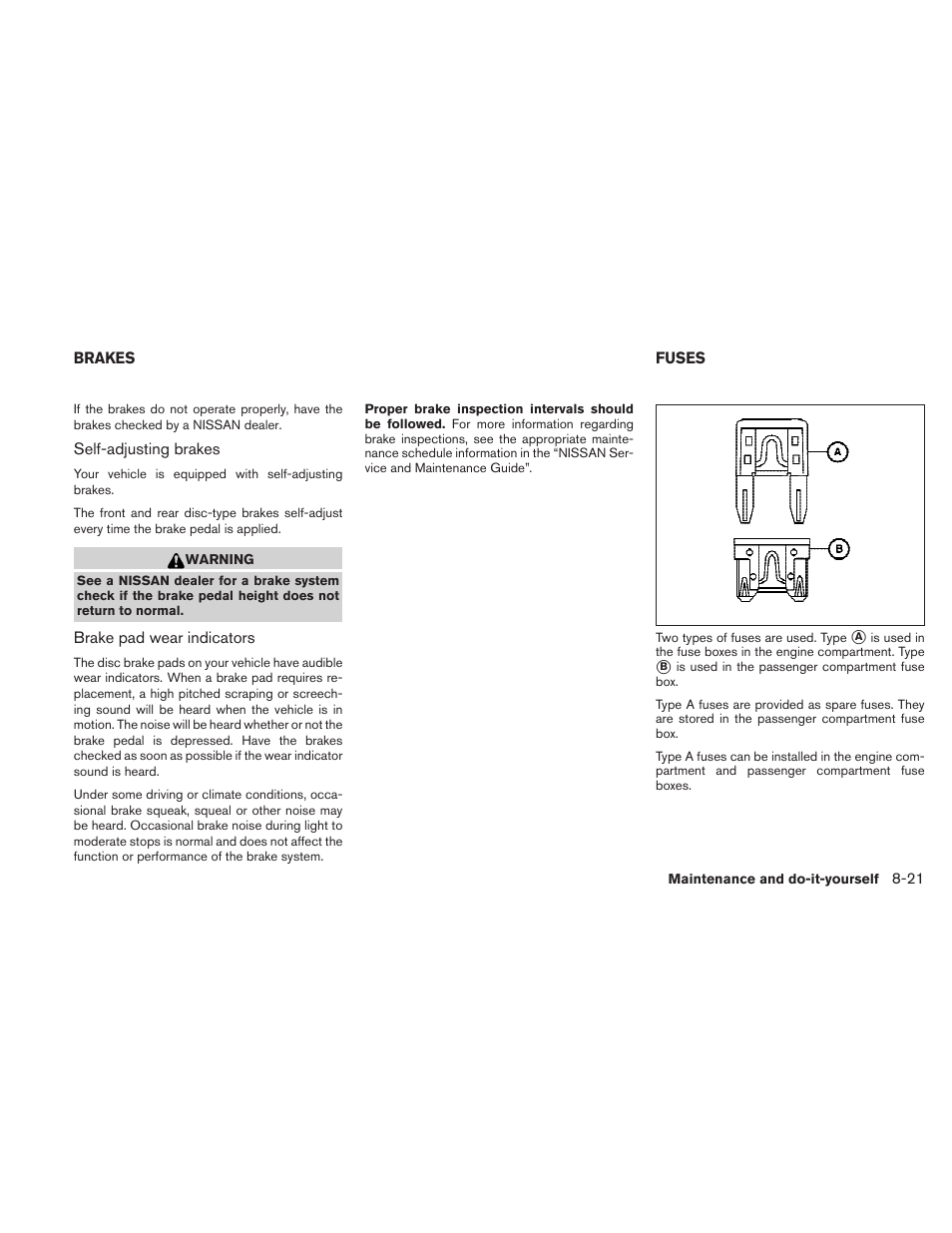 Brakes -21 fuses -21 | NISSAN 2010 Sentra User Manual | Page 274 / 331
