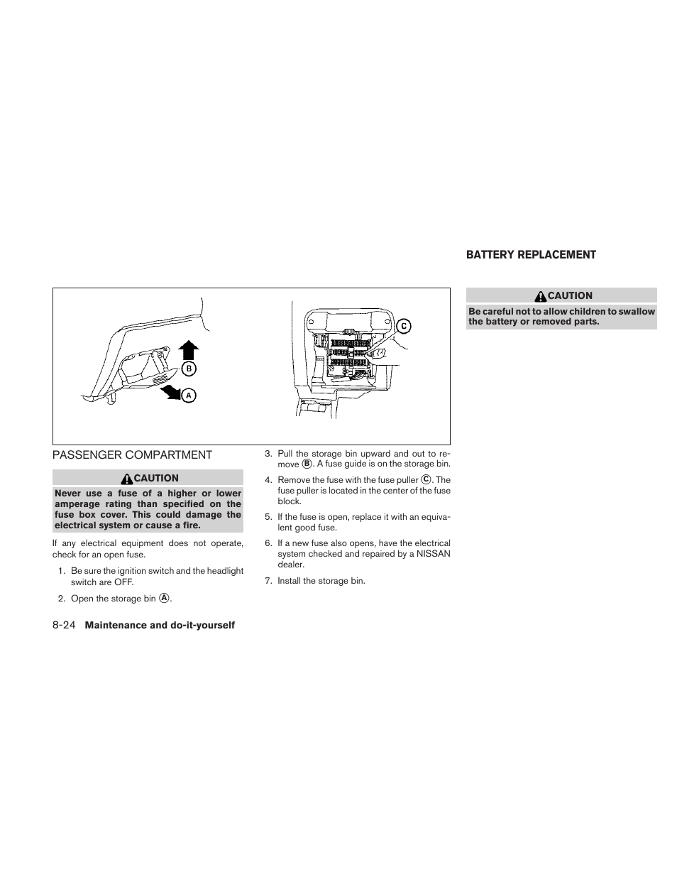 Passenger compartment -24, Battery replacement -24 | NISSAN 2010 Sentra User Manual | Page 277 / 331