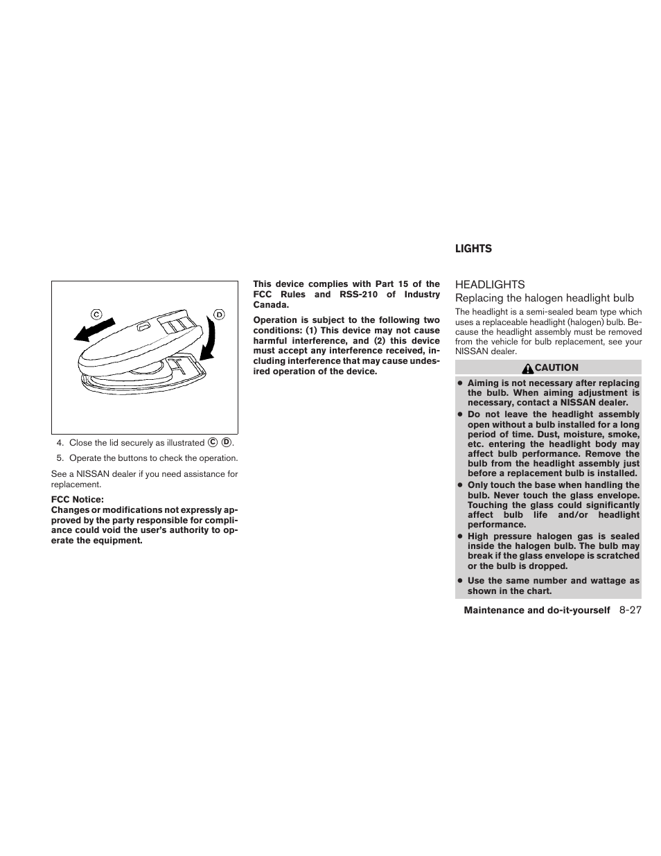 Lights -27, Headlights -27 | NISSAN 2010 Sentra User Manual | Page 280 / 331