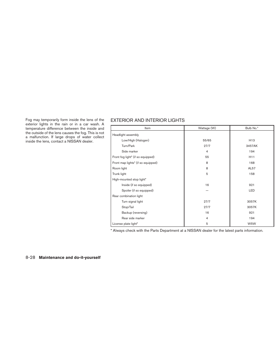Exterior and interior lights -28, Exterior and interior lights | NISSAN 2010 Sentra User Manual | Page 281 / 331