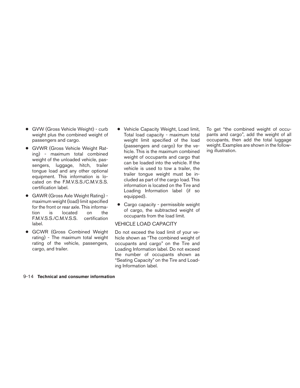 Vehicle load capacity -14 | NISSAN 2010 Sentra User Manual | Page 307 / 331