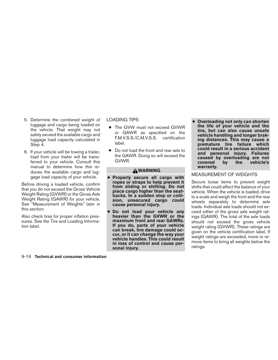 Loading tips -16 measurement of weights -16 | NISSAN 2010 Sentra User Manual | Page 309 / 331