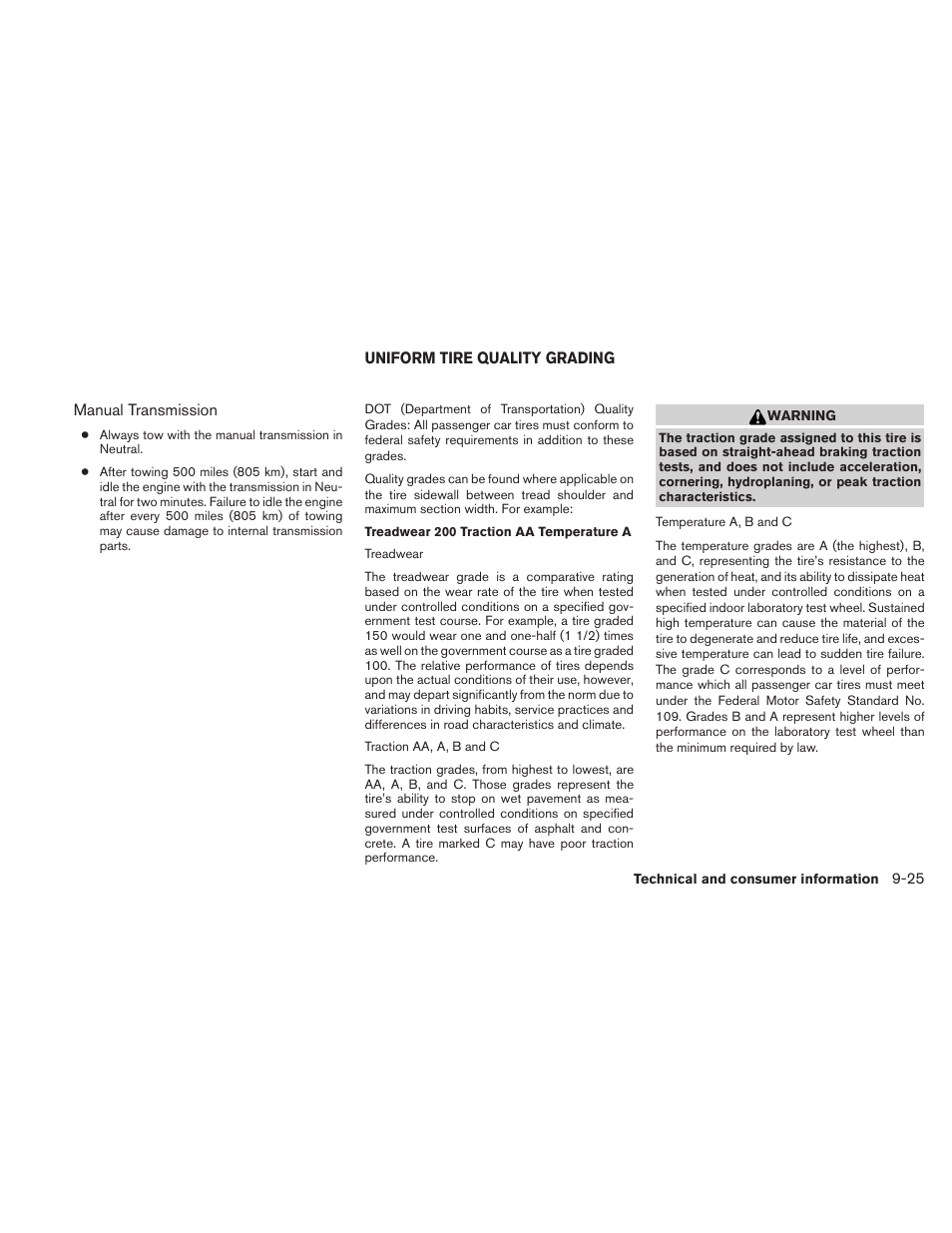 Uniform tire quality grading -25 | NISSAN 2010 Sentra User Manual | Page 318 / 331