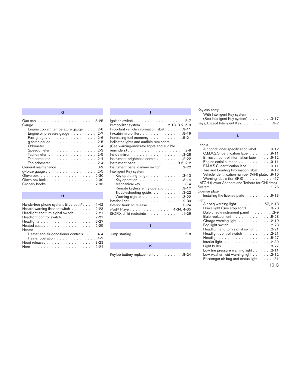 NISSAN 2010 Sentra User Manual | Page 326 / 331