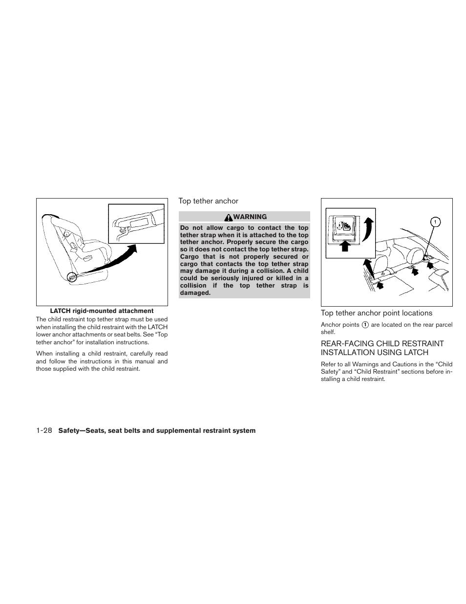 Rear-facing child restraint installation using, Latch -28 | NISSAN 2010 Sentra User Manual | Page 45 / 331