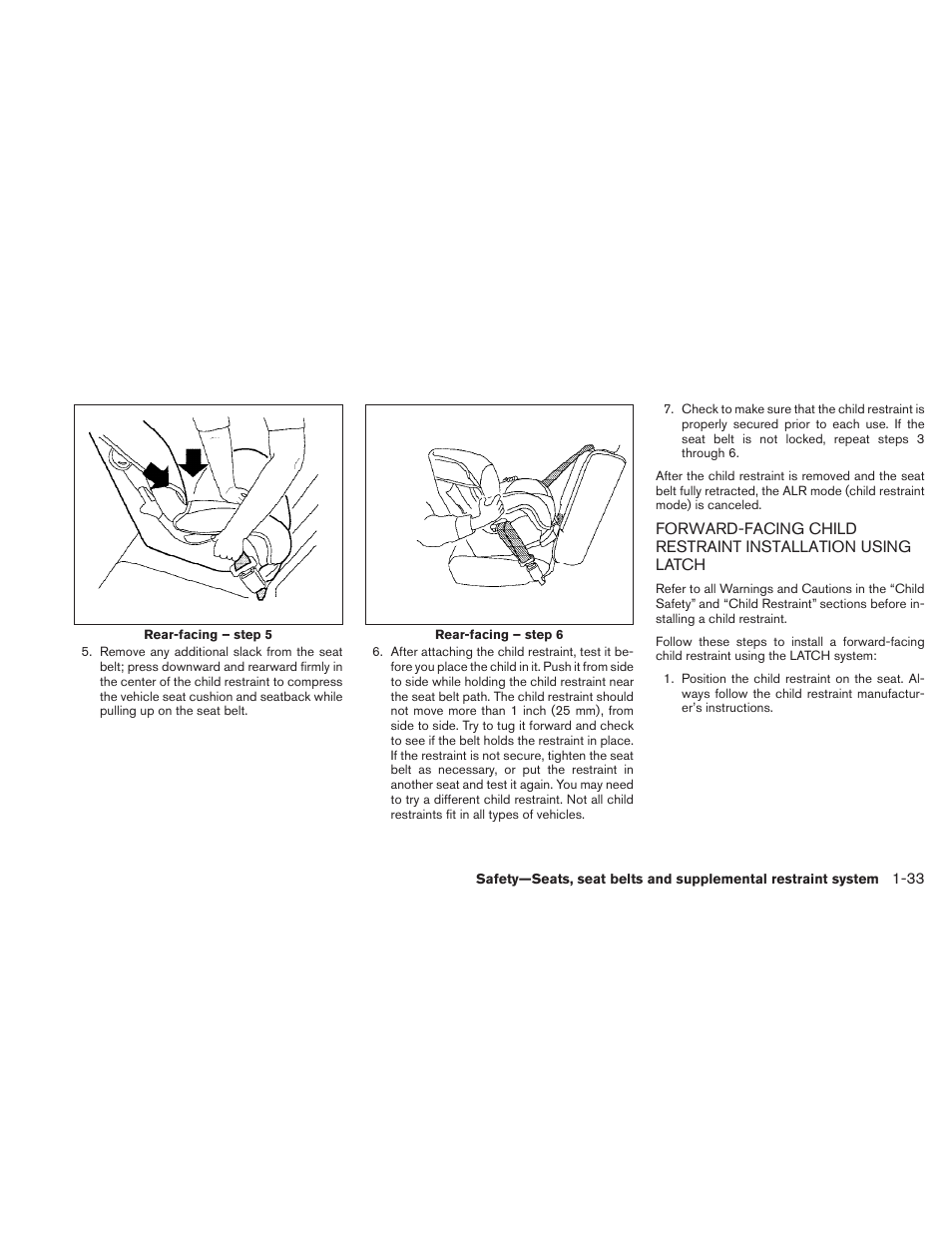 Forward-facing child restraint installation, Using latch -33 | NISSAN 2010 Sentra User Manual | Page 50 / 331