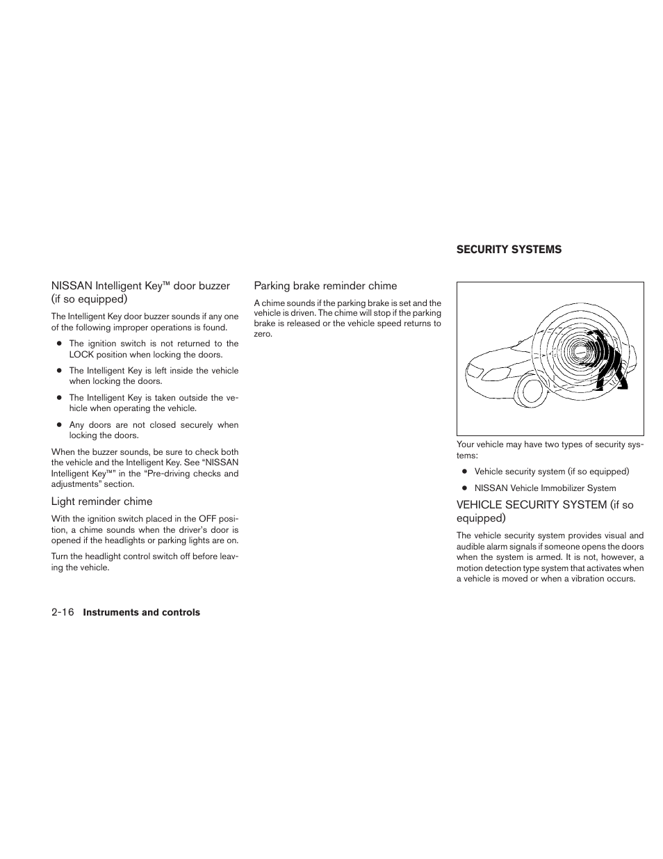 Security systems -16, Vehicle security system (if so equipped) -16 | NISSAN 2010 Sentra User Manual | Page 93 / 331