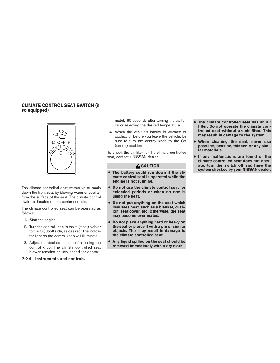 Climate control seat switch (if so equipped) -34 | NISSAN 2010 Maxima User Manual | Page 106 / 457