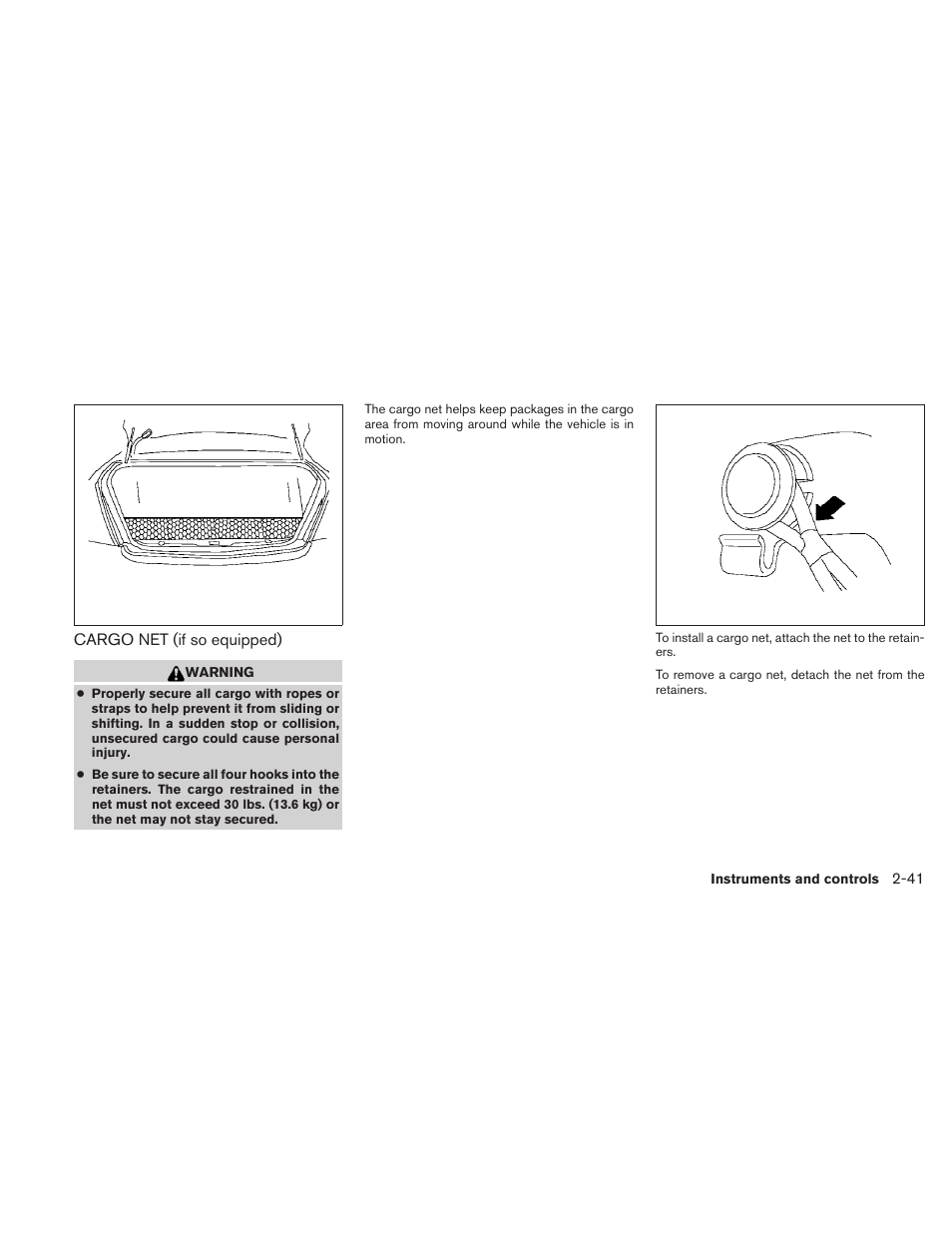 Cargo net (if so equipped) -41 | NISSAN 2010 Maxima User Manual | Page 113 / 457