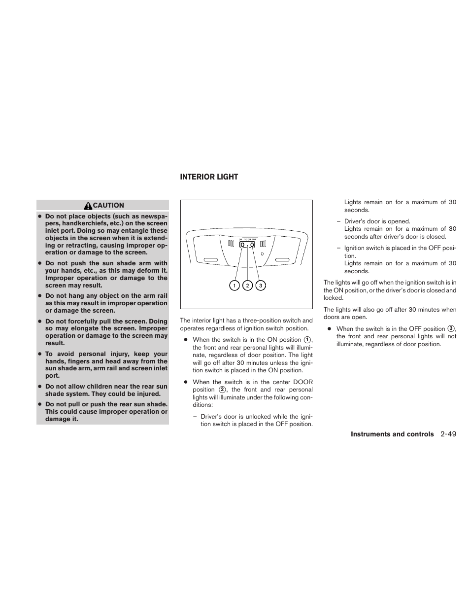 Interior light -49 | NISSAN 2010 Maxima User Manual | Page 121 / 457
