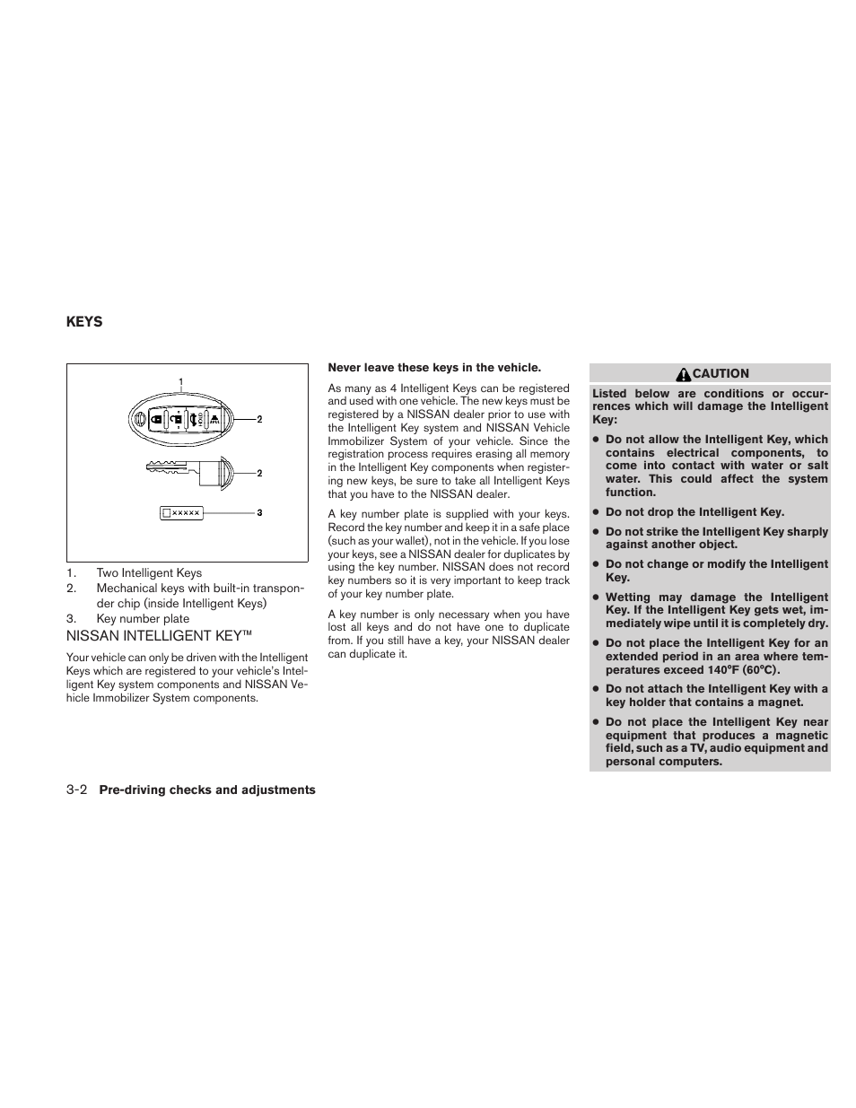 Keys -2, Nissan intelligent key™ -2 | NISSAN 2010 Maxima User Manual | Page 130 / 457