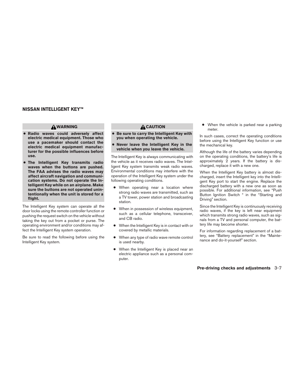 Nissan intelligent key™ -7 | NISSAN 2010 Maxima User Manual | Page 135 / 457