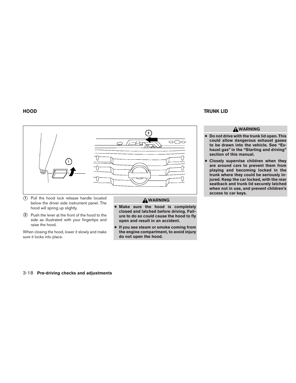 Hood -18 trunk lid -18 | NISSAN 2010 Maxima User Manual | Page 146 / 457