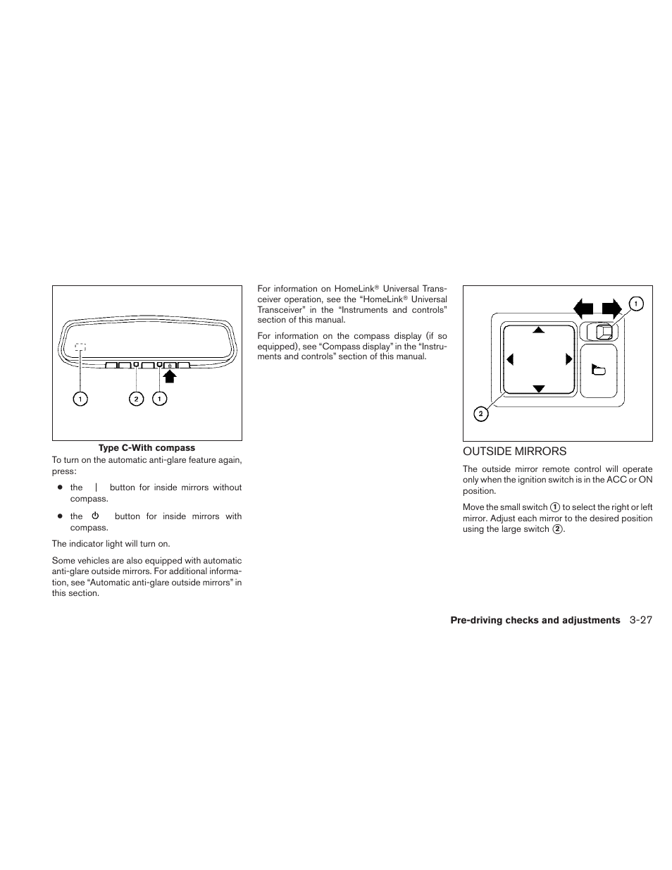 Outside mirrors -27 | NISSAN 2010 Maxima User Manual | Page 155 / 457