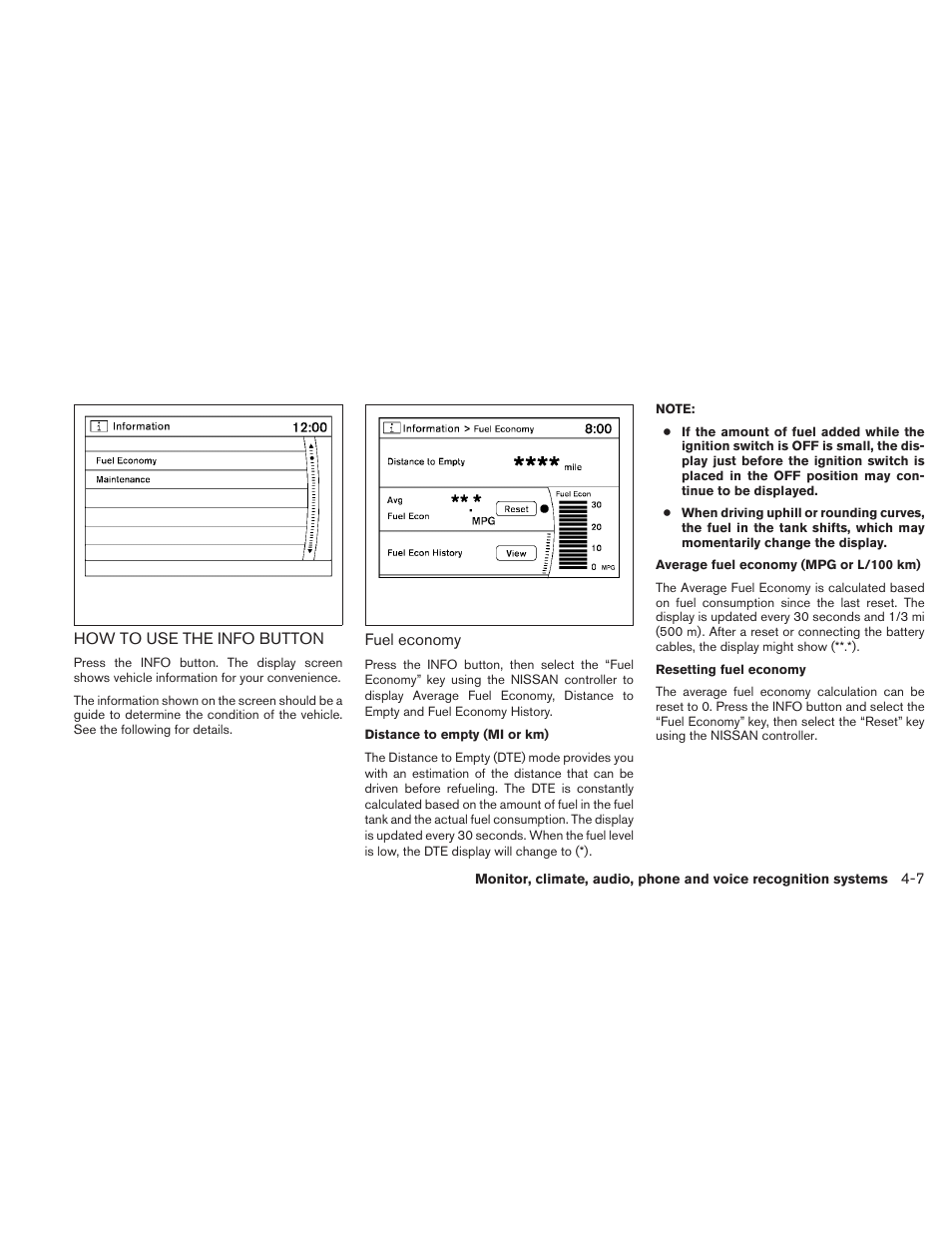 How to use the info button -7 | NISSAN 2010 Maxima User Manual | Page 167 / 457