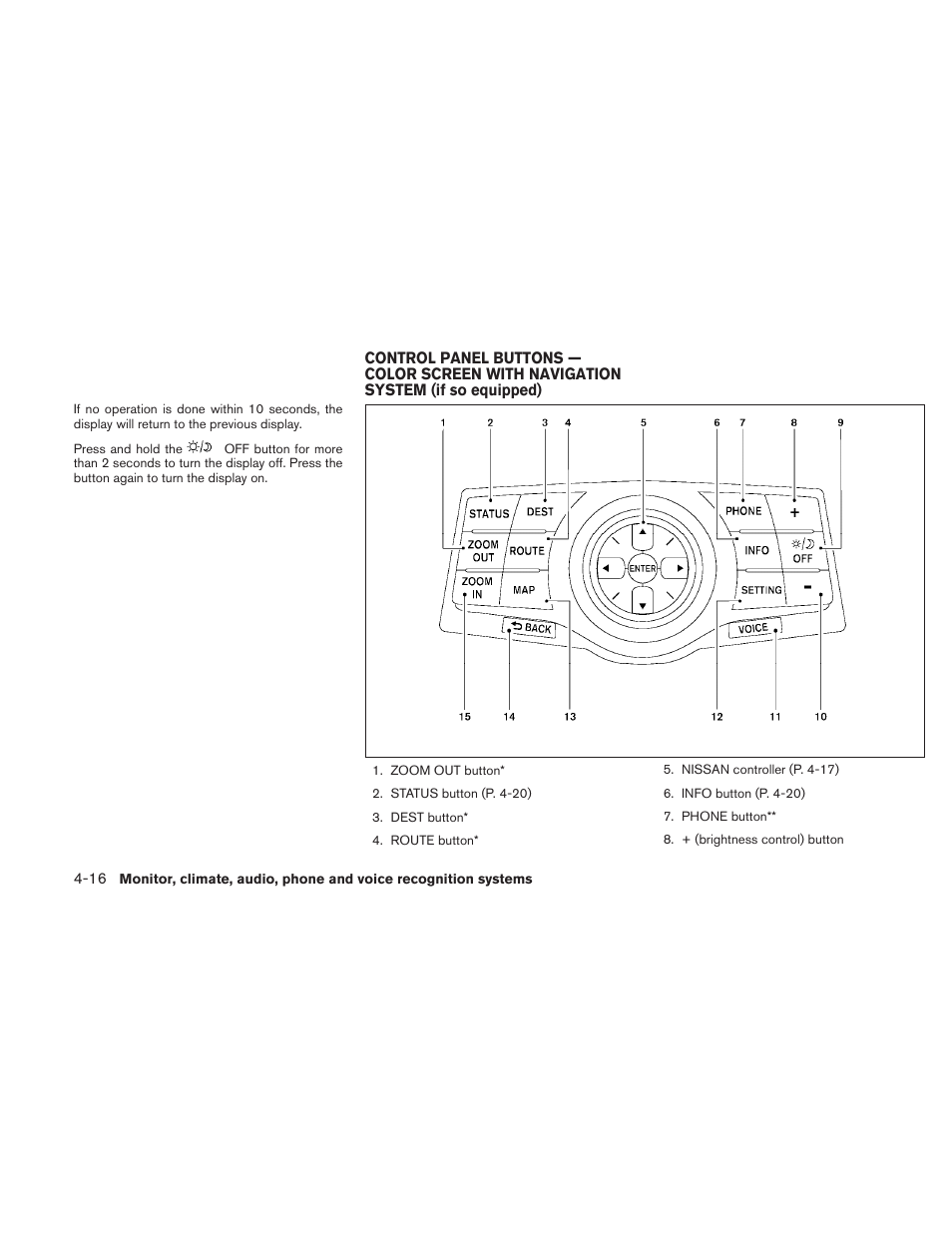 Control panel buttons — color screen with, Navigation system (if so equipped) -16 | NISSAN 2010 Maxima User Manual | Page 176 / 457