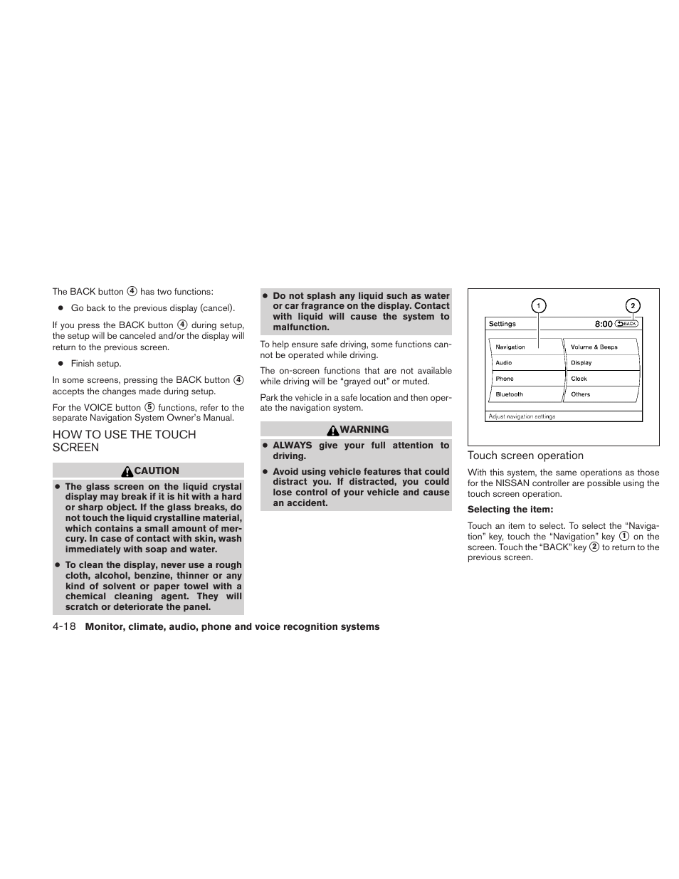 How to use the touch screen -18 | NISSAN 2010 Maxima User Manual | Page 178 / 457