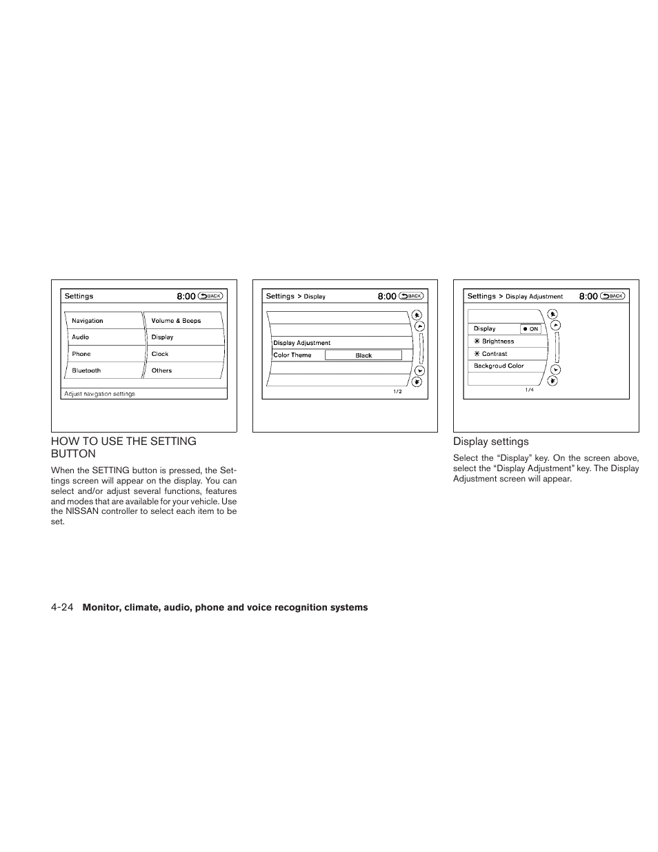 How to use the setting button -24 | NISSAN 2010 Maxima User Manual | Page 184 / 457