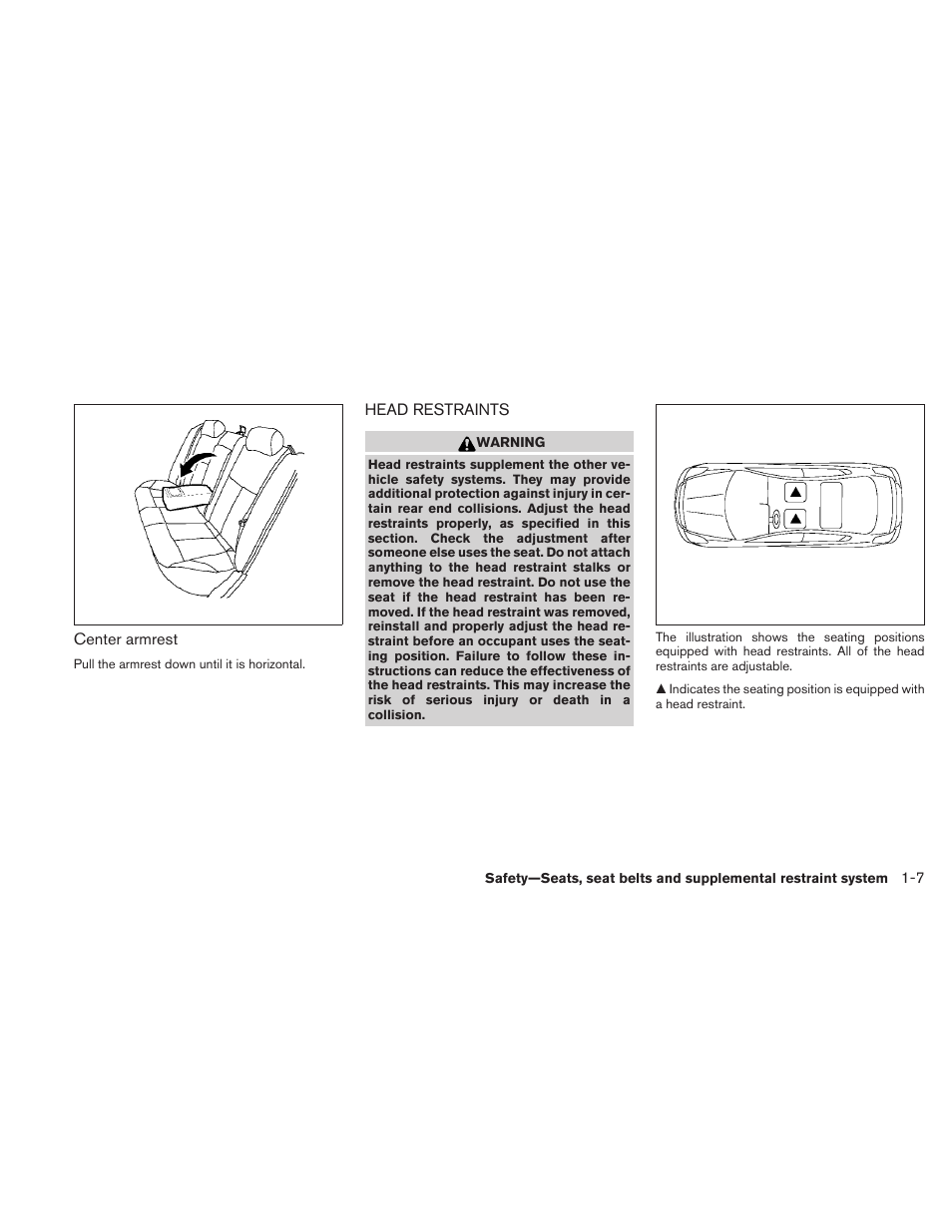Head restraints -7 | NISSAN 2010 Maxima User Manual | Page 23 / 457