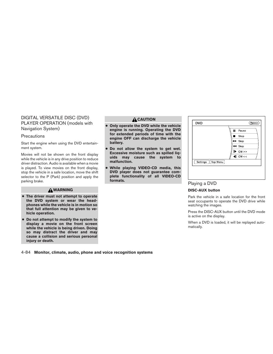 Digital versatile disc (dvd) player, Operation (models with navigation system) -84 | NISSAN 2010 Maxima User Manual | Page 244 / 457