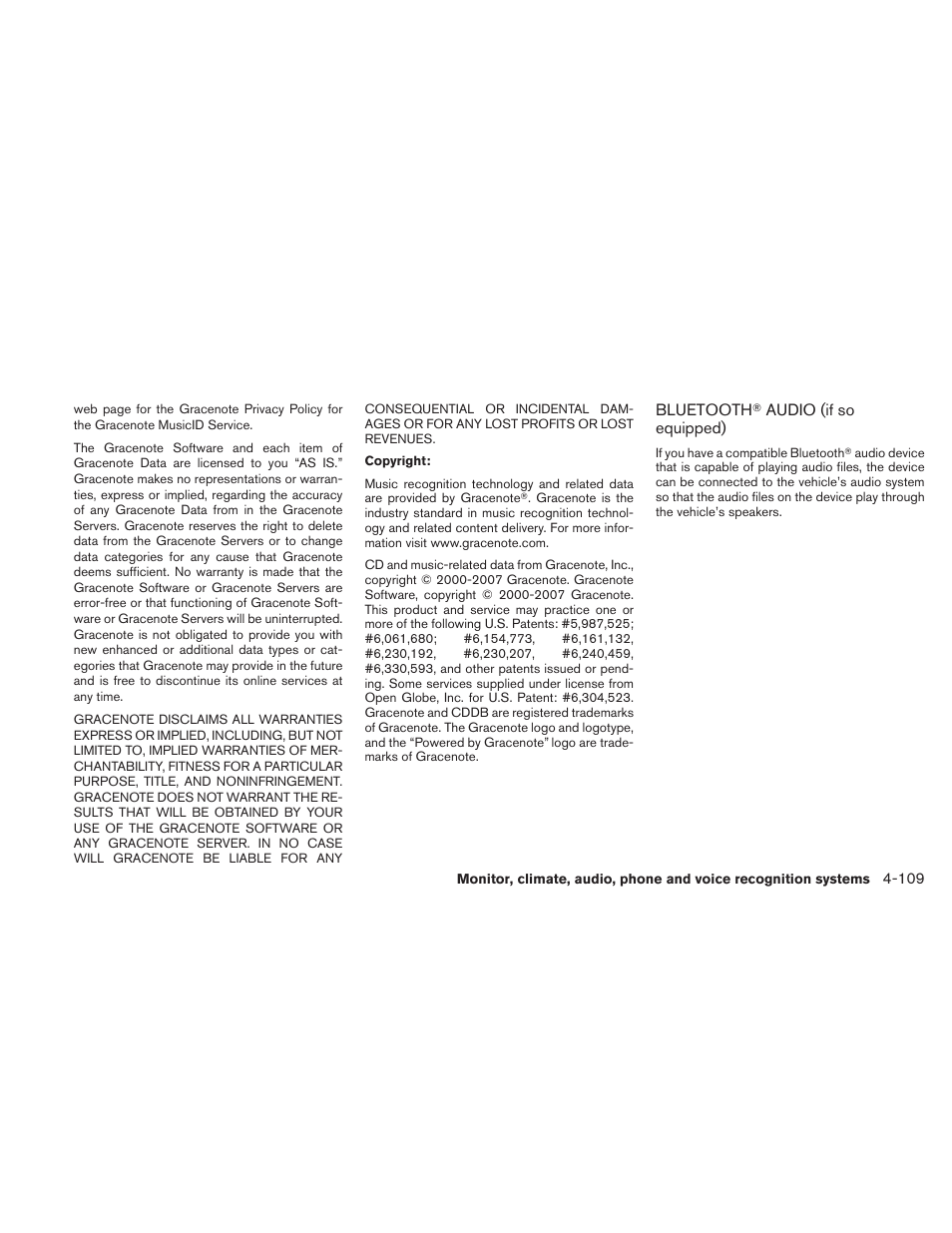 Bluetooth, Audio (if so equipped) -109 | NISSAN 2010 Maxima User Manual | Page 269 / 457