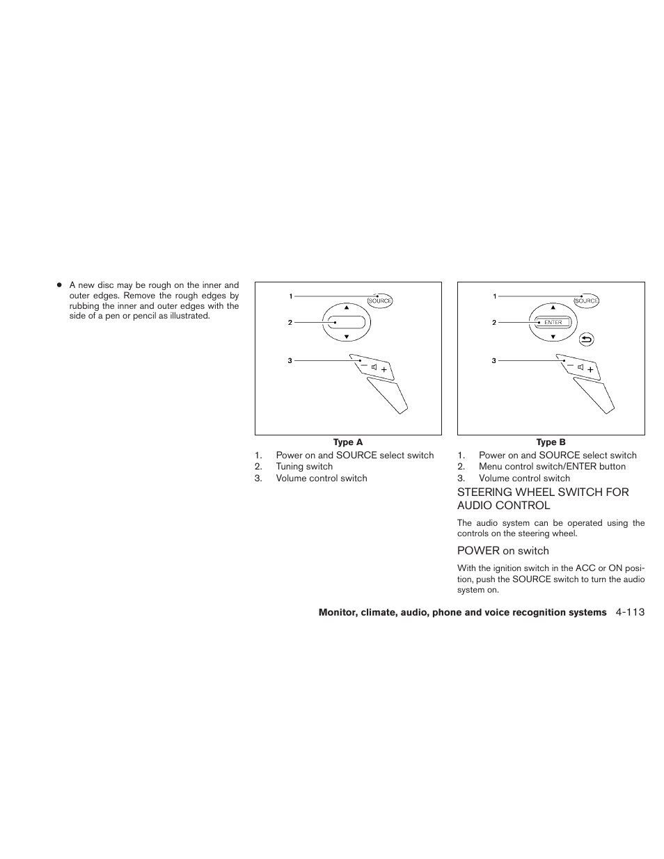 Steering wheel switch for audio control -113 | NISSAN 2010 Maxima User Manual | Page 273 / 457