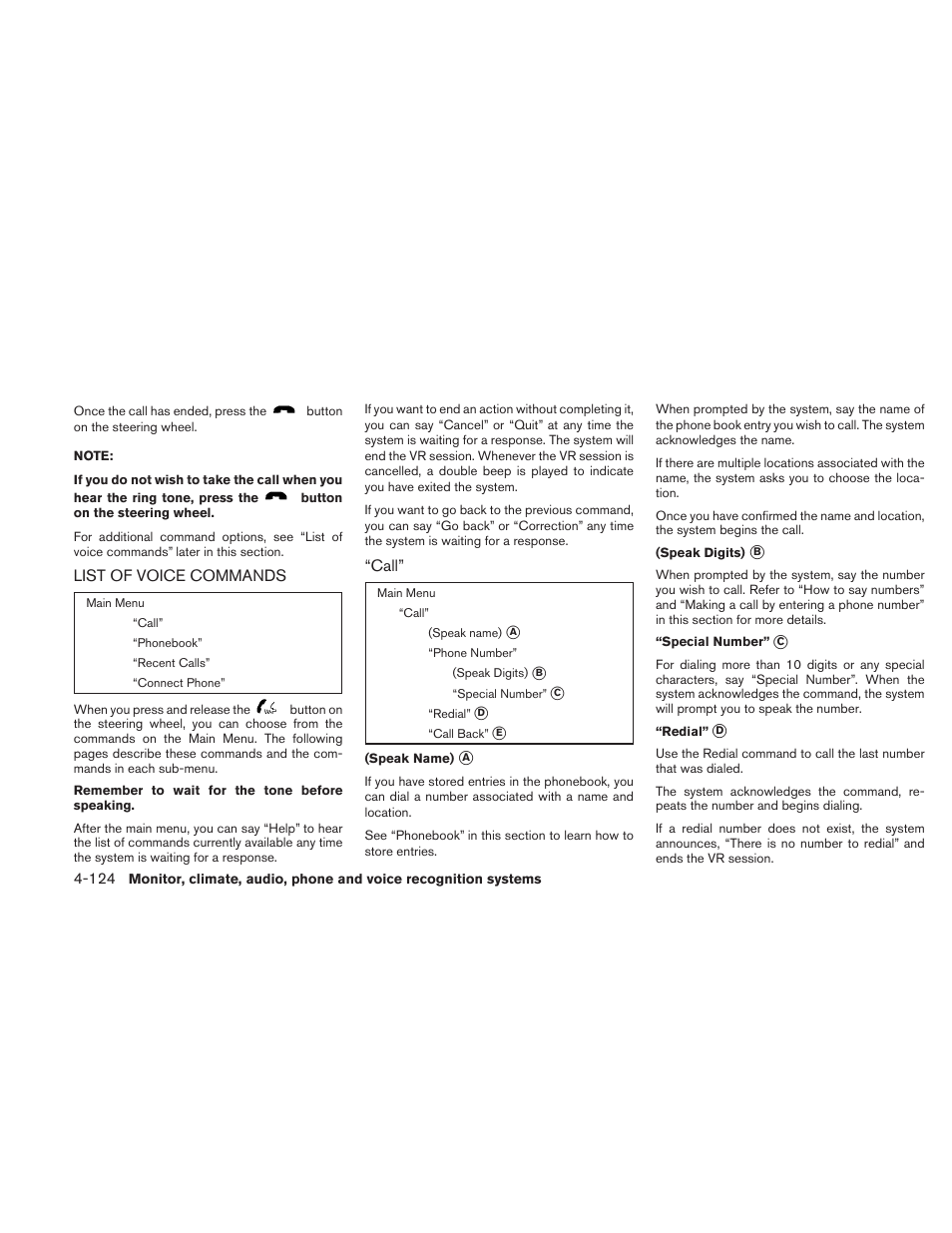 List of voice commands -124 | NISSAN 2010 Maxima User Manual | Page 284 / 457