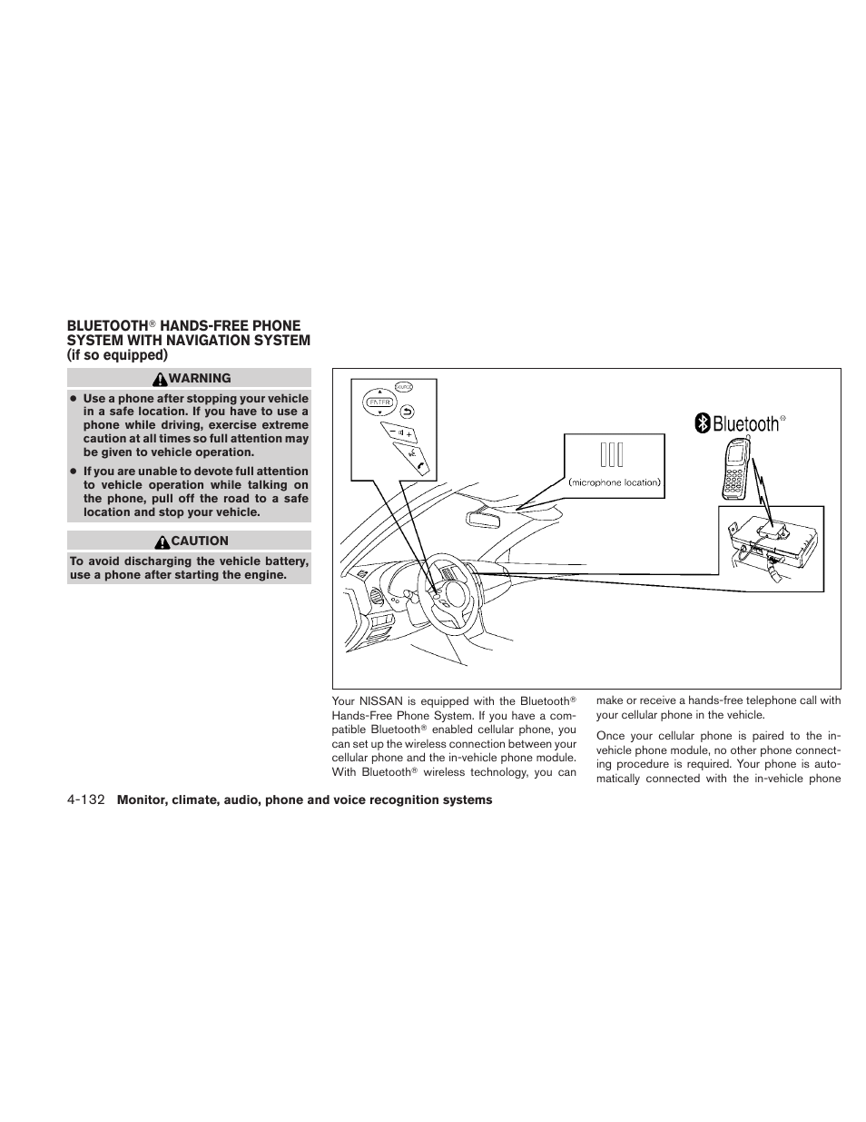 Bluetooth, Hands-free phone system with, Navigation system (if so equipped) -132 | NISSAN 2010 Maxima User Manual | Page 292 / 457
