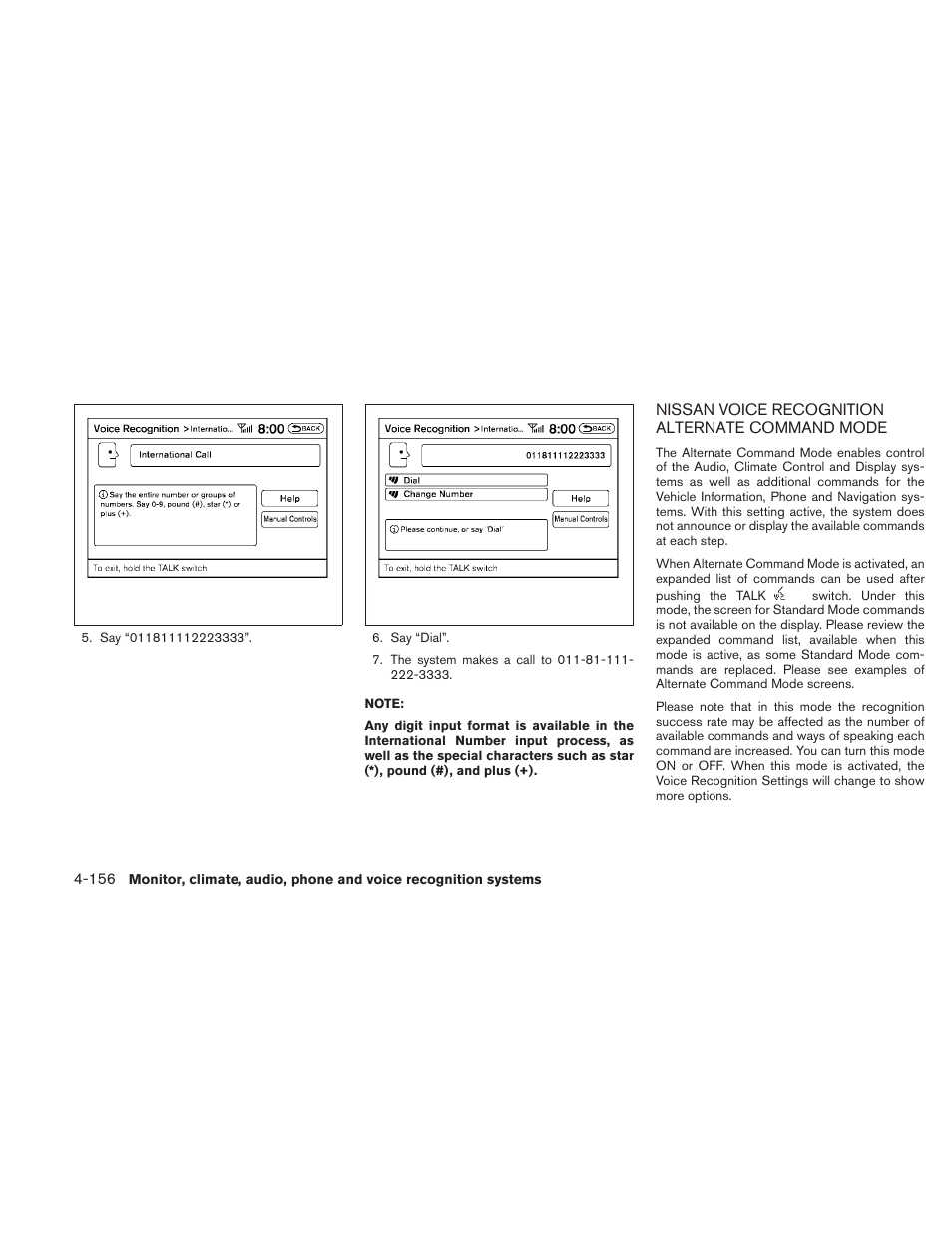 Nissan voice recognition alternate, Command mode -156 | NISSAN 2010 Maxima User Manual | Page 316 / 457