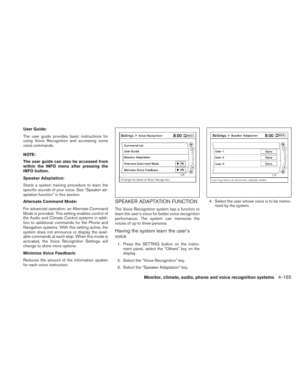 Speaker adaptation function -165 | NISSAN 2010 Maxima User Manual | Page 325 / 457
