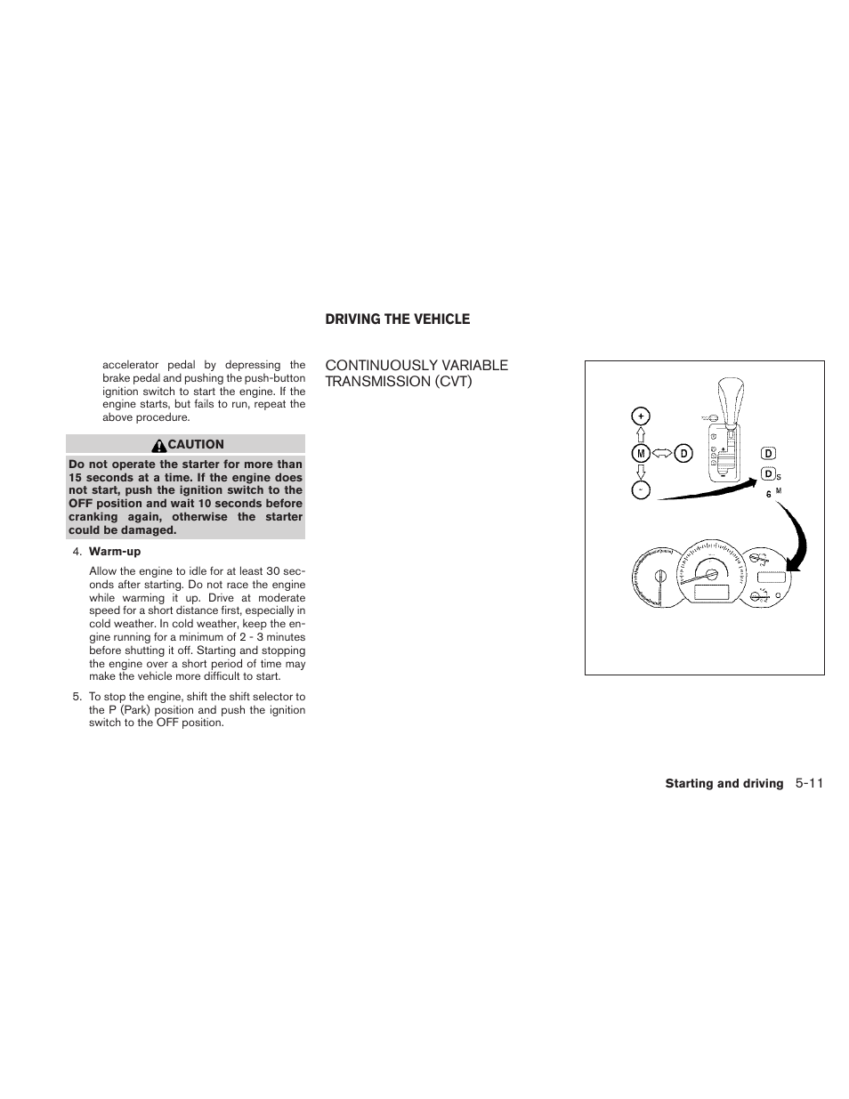 Driving the vehicle -11, Continuously variable transmission (cvt) -11 | NISSAN 2010 Maxima User Manual | Page 339 / 457