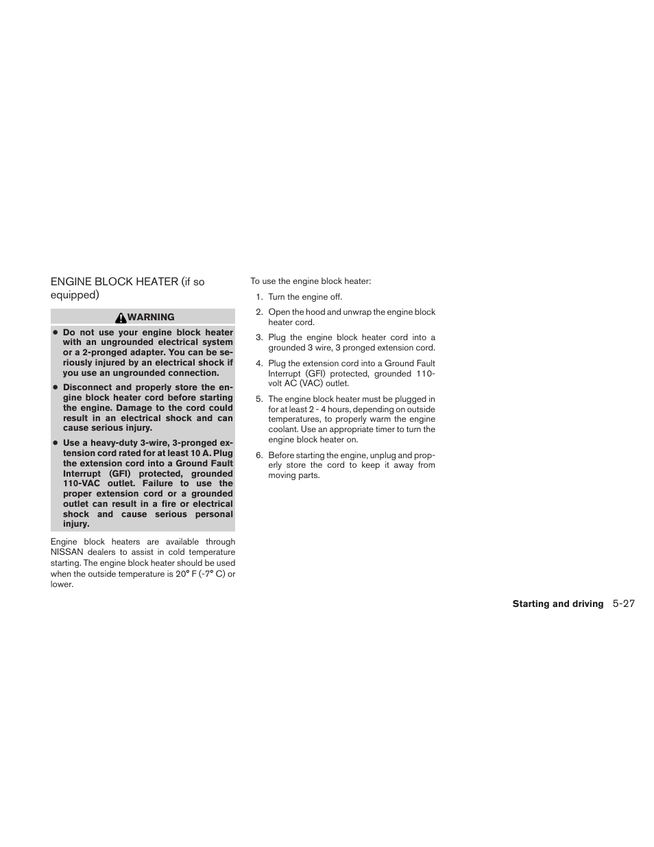 Engine block heater (if so equipped) -27 | NISSAN 2010 Maxima User Manual | Page 355 / 457