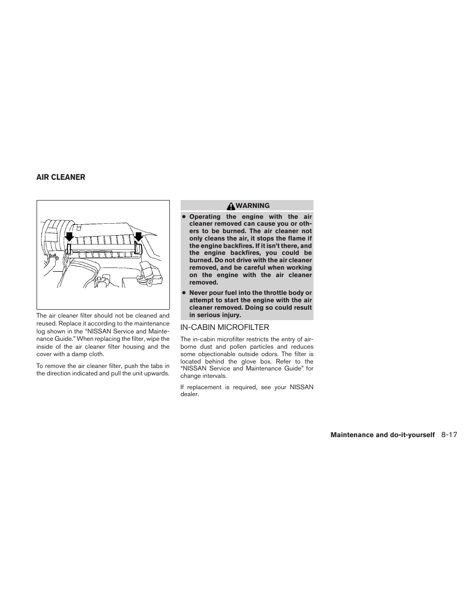 Air cleaner -17, In-cabin microfilter -17 | NISSAN 2010 Maxima User Manual | Page 395 / 457