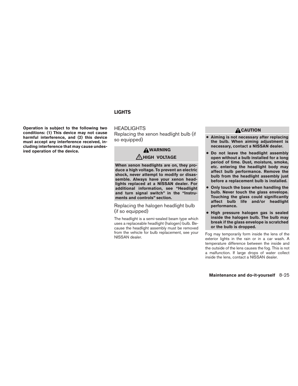 Lights -25, Headlights -25 | NISSAN 2010 Maxima User Manual | Page 403 / 457
