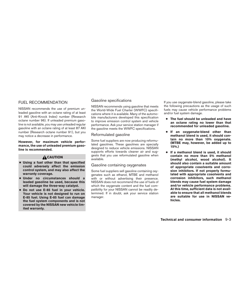 Fuel recommendation -3 | NISSAN 2010 Maxima User Manual | Page 423 / 457